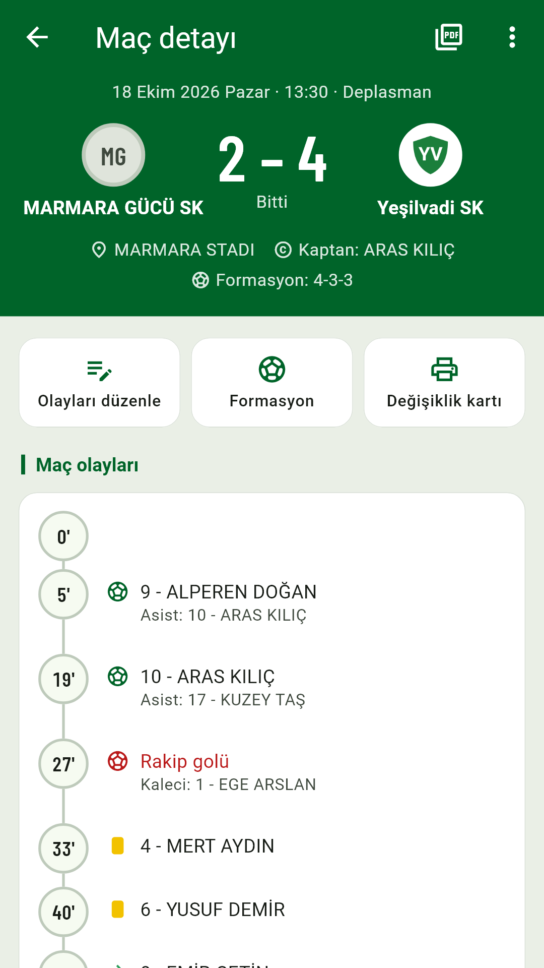 Maç detayı ekranı